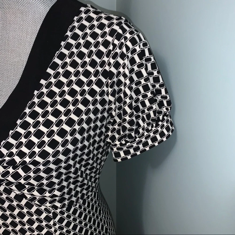 EVAN PICONE black and off white V-neck print dress office wear casual size 8 - Picture 2 of 6